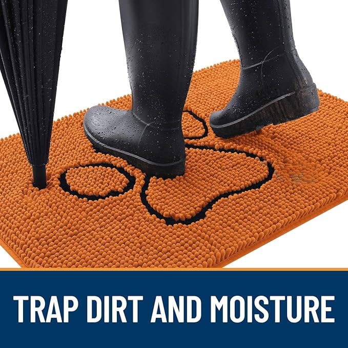 OLANLY Dog Door Mat for Muddy Paws 30x20, Paw Print Design, Absorbs Moisture and Dirt, Absorbent Non-Slip Washable Doormat, Quick Dry Chenille Mud Mat for Dogs, Entry Indoor Entryway Carpet, Clay