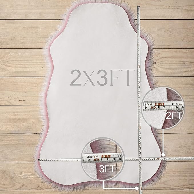 Ashler faux fur rug, Fluffy Shaggy Area Rug Ultra Soft 2 x 6 Feet Sheepskin Fur Rug, Frosted Bottom Pink Fuzzy Rug Machine Washable Shag Rug, Nursery Decor Throw Rugs for Bedroom, Living Room