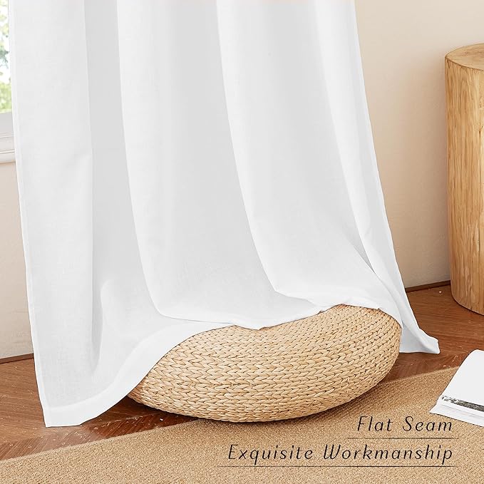 NICETOWN Linen 36 inch Curtains for Kitchen Window, Grommet Thick Flax Linen White Small Window Treatments Privacy Assured with Light Filtering for Cafe/Kids Room, W42 x L36, 2 Panels