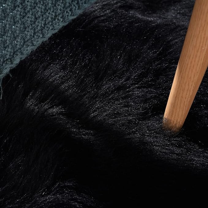 ORINOVA Black Fuzzy Living Room Washable Area Rugs for Bedroom Shag Circle Faux Sheepskin Furry Fur Round Rug 5ft Nursery Rug