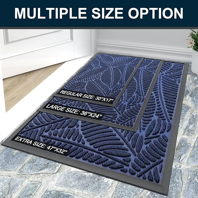 Colorxy Waterproof Doormat, Sturdy Natural Rubber Front Indoor Mat, Non Slip Low Profile Indoor Outdoor Door Mats, Stain and Fade Resistant Floor Mat, Easy Clean Patio Entrance Mat, 71''x23'', Navy
