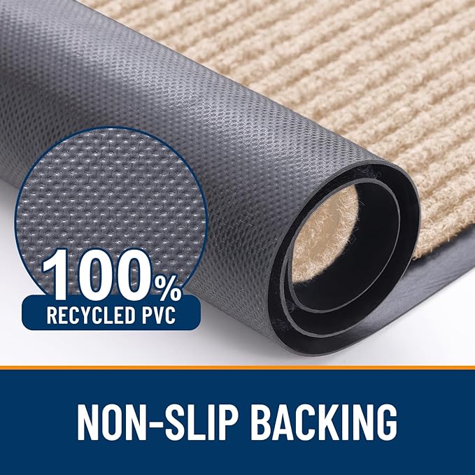 OLANLY Front Door Mat Indoor Outdoor Entrance, Waterproof Heavy Duty Doormat, Fade Resistant, Low Profile, Easy Clean Patio Porch Welcome Floor Mats for Entry, 59x40, Beige
