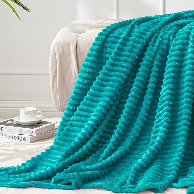 BEDELITE Fleece Blanket Twin Size – 3D Ribbed Jacquard Soft and Warm Decorative Fuzzy Blankets – Cozy, Fluffy, Plush Lightweight Throw Blankets for Couch, Bed, Sofa(Blue, 60x80 inches)