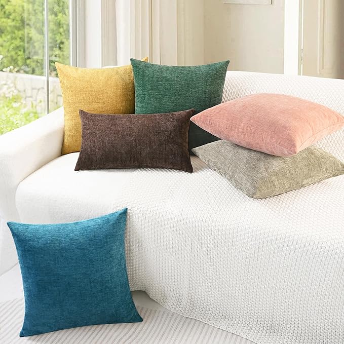CaliTime Christmas Throw Pillow Covers Decorative 26 X 26 Inches Pack of 2 Cozy Chenille Cushion Cases for Couch Sofa Bed Living Room Home Dark Green