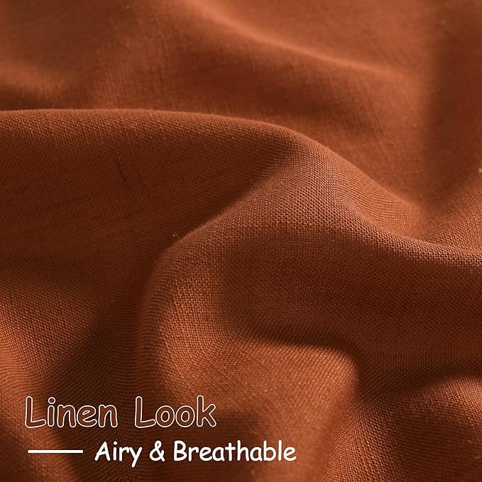 Nanspring Rust Linen Curtains 102 Inches Long for Living Room Light Filtering Semi Sheer Curtain Back Tab and Rod Pocket Vintage Rustic Luxury Home Decor Drapes for Bedroom Office 52x102, 2 Panels