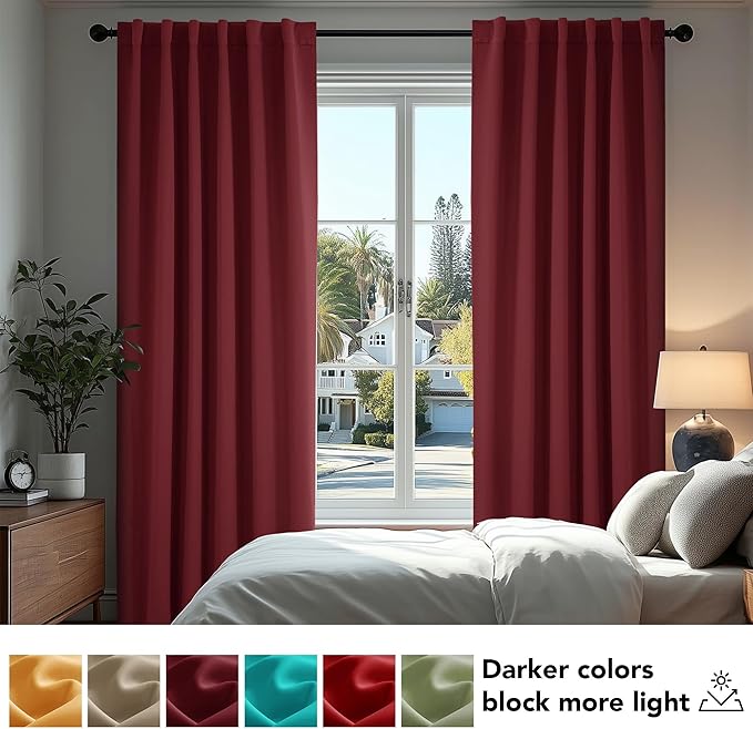 Deconovo Blackout Curtains, Thermal Insulated, W70 x L95 2 Panels, Back Tab, Machine Washable, Room-Darkening Drapes for Bedroom/Living Room Burgundy Red