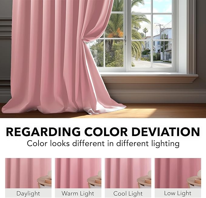 Deconovo Back Tab and Rod Pocket Drapes and Curtains Short Blackout Curtains for Kitchen Windows 42Wx54L Inch Coral Pink 2 Panels
