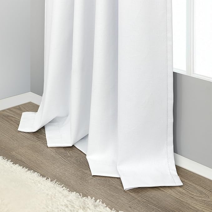 White Linen Textured Blackout Curtains 94 Inches Long 2 Panels Burg Coastal Bohemian Floor Length Curtains for Patio Door Dorm Back Tab Pleated Curtain for Living Room Divider Bedroom Window Treatment