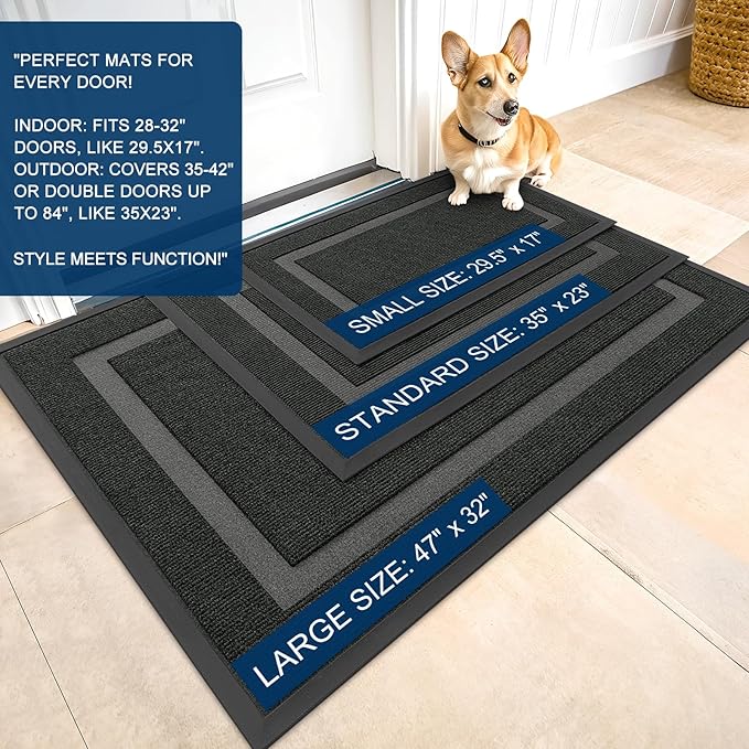 OLANLY Front Door Mat Indoor Outdoor Entrance, Waterproof All-Season, All-Weather Doormat, Sturdy Natural Rubber, Fade Resistant, Low Profile, Easy Clean Patio Porch Entryway Mat, 71x23, Black