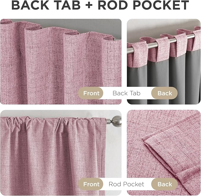 Joydeco Blackout Curtains for Bedroom - 100% Light Blocking 2 Panels Set Pink Drapes 66" W x 90" L, Thermal Insulated Room Darkening Curtains, Linen Textured for Living Room, Rod Pocket & Back Tabs