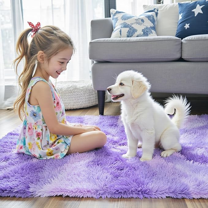 Super Soft Shaggy Area Rugs for Bedroom 4x6 Feet, Shaggy Plush Living Room Shag Furry Floor Rugs, Non-Shedding Indoor Rugs for Living Room Decor(4 x 6, Purple Starry)