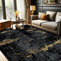 Washable Area Rugs 5'x8' Non-Slip Modern Abstract Soft for Living Room Entryway Bedroom Nursery, Print Pattern, Dark Black Gold