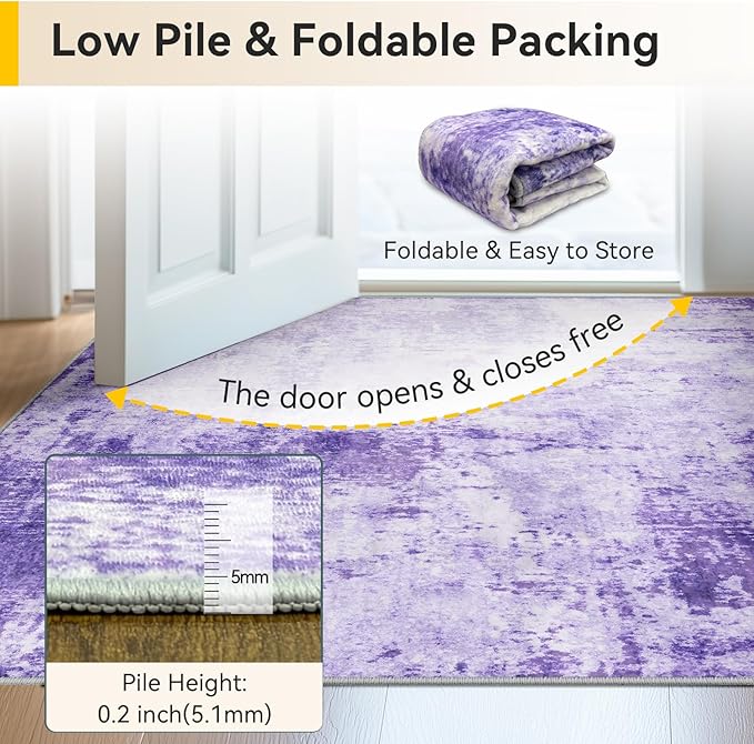 Washable Area Rugs Square 8ft Non-Slip Modern Abstract Soft for Living Room Entryway Bedroom Nursery, Print Pattern, Purple Gray Pink White
