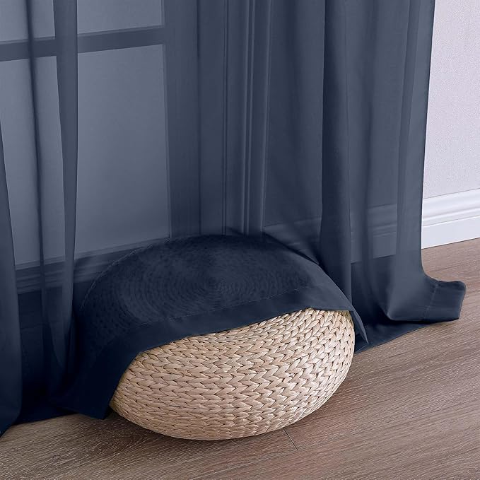 OWENIE Navy Blue Sheer Curtains 72 Inches Long 2 Panels Set, Transparent Voile Sheer Curtain for Living Room Bedroom Window Sliding Glass Door Treatment, 59 x 72 Inch, Navy Blue