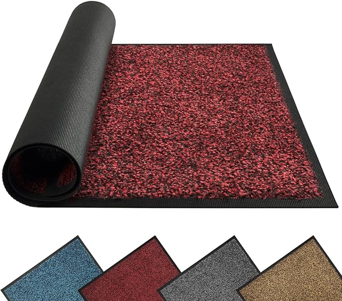 Mibao Front Door Mat, Dirt Trapper Welcome Mat for Outdoor Indoor, Non-Slip Waterproof Doormat, Durable Machine Washable Low Profile Entry Rug for Back Door Outside Patio Porch, 48" x 24", Red