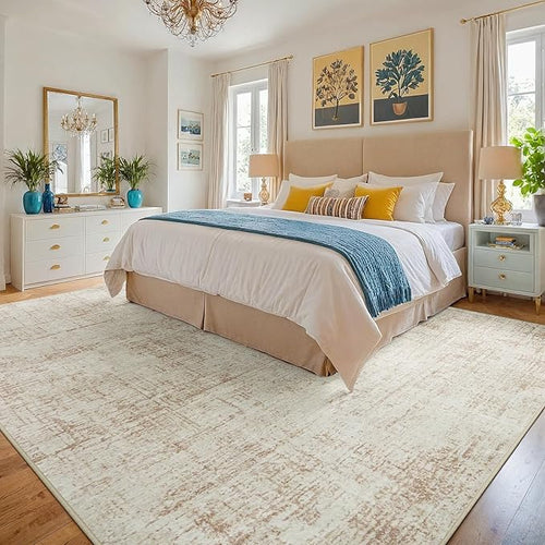 10x12 Area Rugs for Living Room Washable Rug: Anti-Skid Abstract Modern Living Room Rug Soft Thin Carpets Indoor Floor Non-Shedding Carpet for Bedroom Dining Farmhouse Nursery Beige White