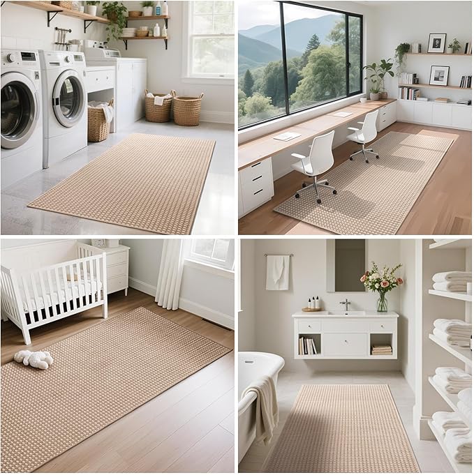 YDKGL 2x6 ft Boho Kitchen Runner Rugs Mat Non Slip Woven Runners for Hallways Washable, Soft Long Entryway Laundry Hall Floor Runner Carpet for Indoor Backdoor Bedroom Kitchen Living Room, Brown