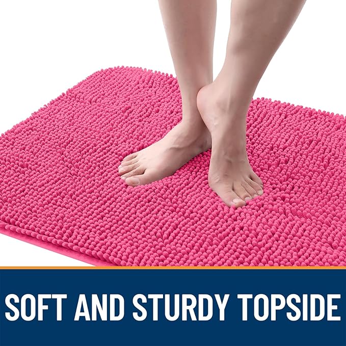 OLANLY Dog Door Mat for Muddy Paws 24x16, Absorbs Moisture and Dirt, Absorbent Non-Slip Washable Doormat, Quick Dry Chenille Mud Mat for Dogs, Entry Indoor Entryway Carpet for Inside Floor, Hot Pink