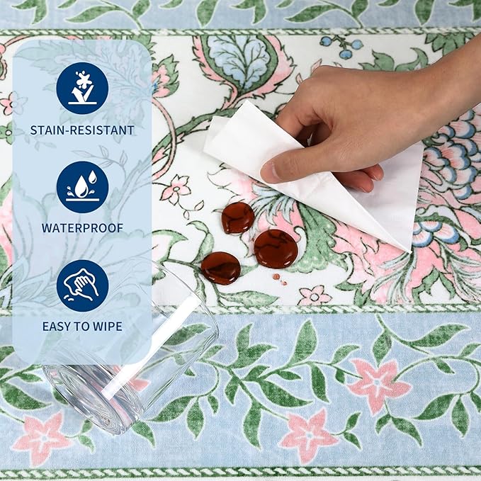 GarveeHome Blue Green Pink 2x6 Washable Kitchen Runner Rugs Non Slip Provence Botanical Grove Vintage Boho Cottage Long Rug for Hallways Bedroom TPE Rubber Backing