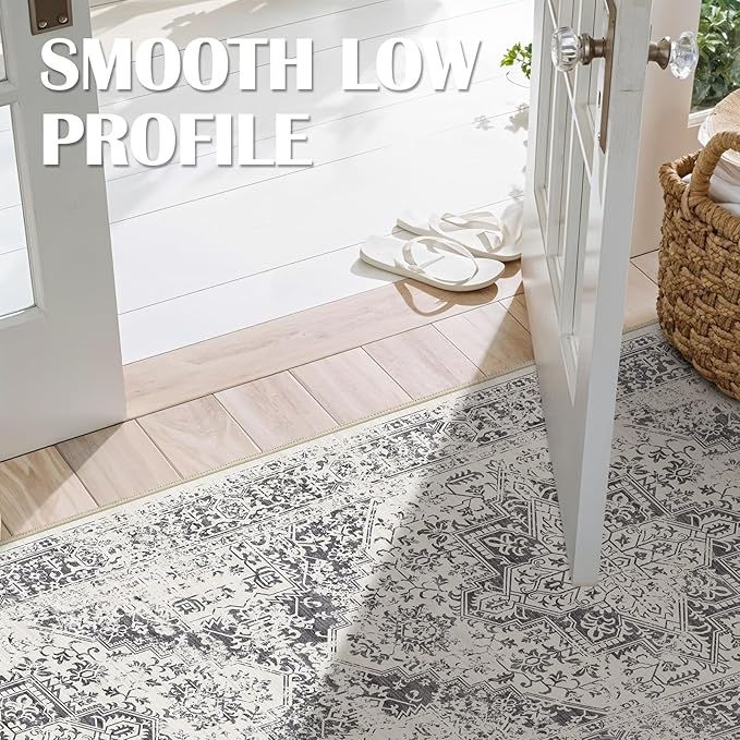 2x6 Washable Hallway Runner Rug - Non Slip Kitchen Runner Rugs with Rubber Backing Vintage Low-Pile Carpet Runners for Entryway Dining Room Laundry Room Home Decor (Distessed Grey)