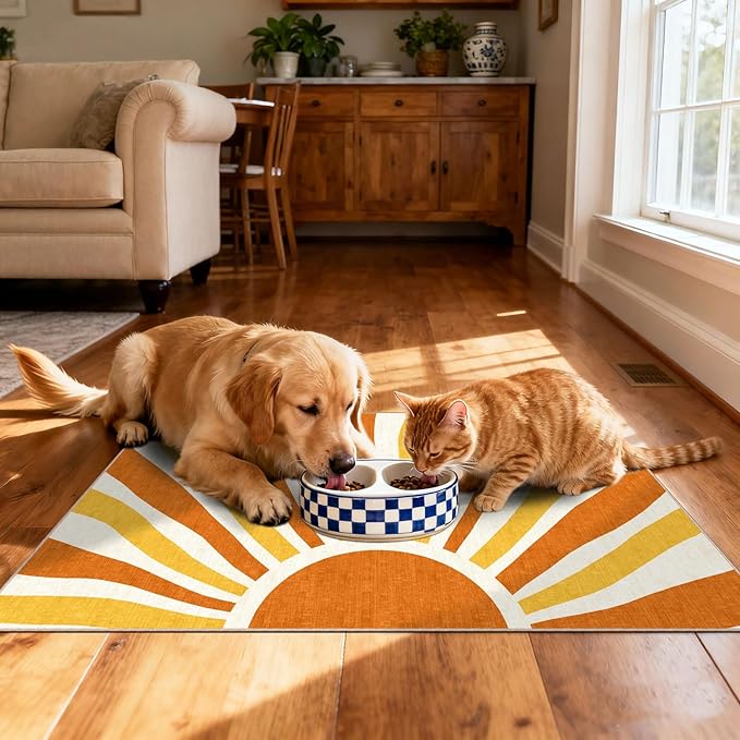 Front Door Mat Outside Entrance - 2x3 Boho Non-Slip Washable Doormat Indoor Outdoor Mat Orange Modern Retro Sun Entry Rug Small Throw Rugs for Entryway Bedroom Kitchen Front Porch Decor