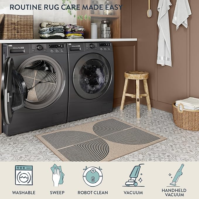 Lahome Enfys Rainbow Easy Jute Rug, 2x3 Farmhouse Kitchen Rugs Non Slip Washable Entryway Rug, Neutral Non Slip Non Shedding Low Pile Indoor Outdoor Door Mats for Porch Foyer