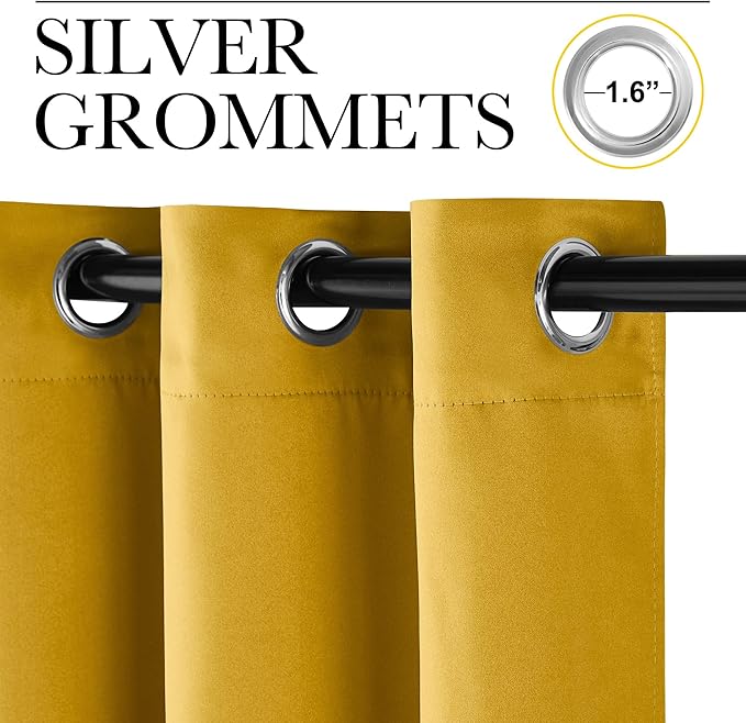 NICETOWN Gold Curtains 84 inches Long Blackout for Bedroom, Grommet Thermal Drapes Room Darkening Window Treatments for Living Room, W52 x L84, 2 Panels