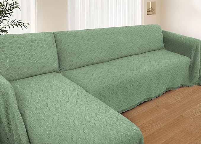 HOMERILLA Sectional Couch Covers for Sectional Sofa L Shaped Sofa Cover Blanket 2 Pieces L Shape Furniture Protector for Pets Dogs(Sage, Large)