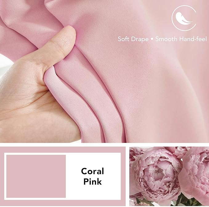 Deconovo Room Darkening Curtains Solid Back Tab and Rod Pocket Curtains Thermal Insulated Blackout Curtains for Office 52Wx95L Inch Coral Pink Set of 2