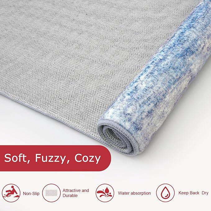 KOZYFLY 3x5 Rug Modern Ombre Living Room Area Rug, Washable Rugs for Bedroom Non-Slip Soft Stain Resistant Striped, Print Blue/Grey/Beige Abstract Carpet for Living/Laundry/Kid Room