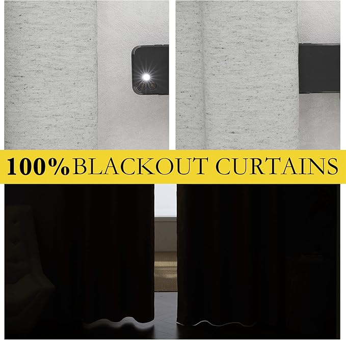 NICETOWN Grey Living Room Completely Shaded Linen Draperies, 2 Pieces, W52 x L72, Privacy Protection & Noise Reducing Ring Top Drapes, White Lined Insulated Window Treatment Curtain Panels