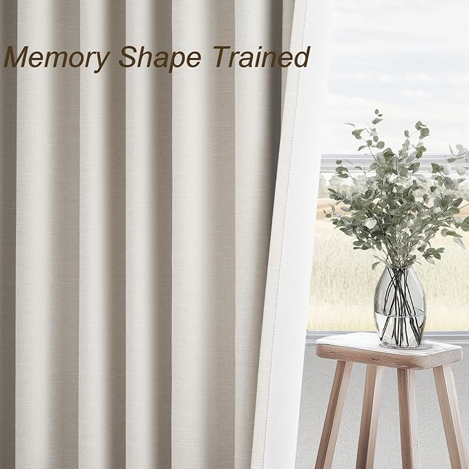 Topfinel 90 Inches Long Full Blackout Linen Curtains for Bedroom, Pinch Pleat Black Out Curtains, Viral Farmhouse Modern Lined Track Drapes 2 Panels Set for Living Room Sliding Door Winter