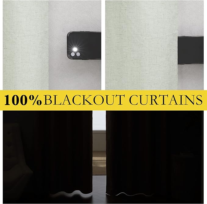 NICETOWN Sage Green 100% Blackout Linen Texture Curtains 80 inches Long 2 Panels for Boy's Room, Thermal Insulated Full Blackout 2-Layer Lined Drapes, Energy Efficiency Window Draperies