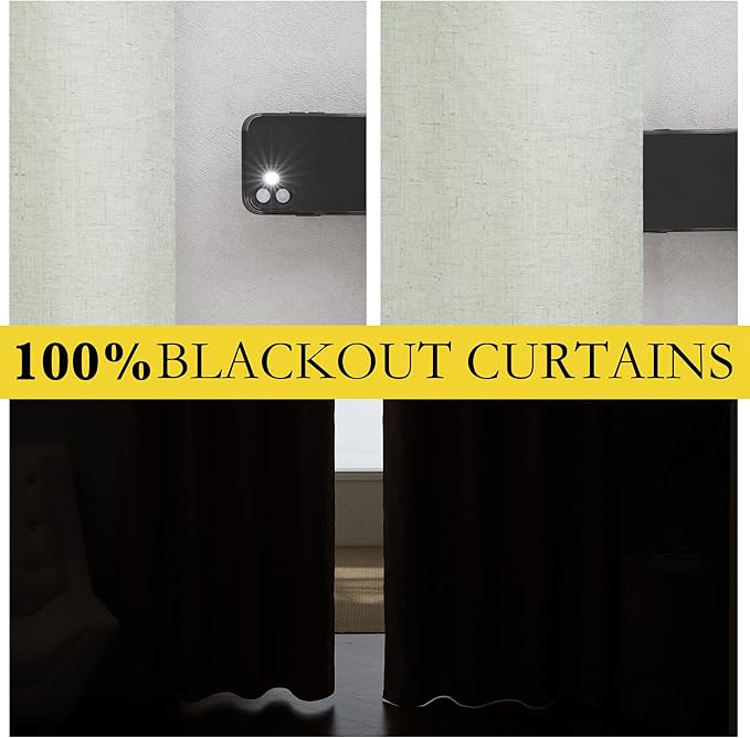 NICETOWN 100% Blackout Sage Green Linen Curtains 90" Length with Thermal Insulated Liners, 2 Panels, 62" W, Farmhouse Style Room Cooling Small Window Draperies for Dining Room