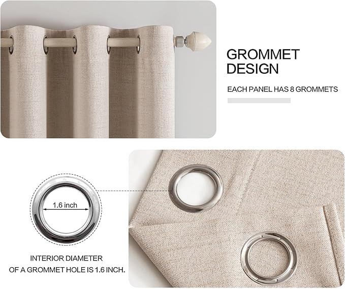 MIULEE 100% Blackout Linen Textured Curtains for Bedroom 100 Inches Extra Long Thermal Insulated Natural Beige Grommet Room Darkening Curtains & Drapes Luxury for Living Room Nursery (2 Panels)