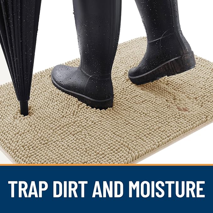 OLANLY Dog Door Mat for Muddy Paws 44x32, Absorbs Moisture and Dirt, Absorbent Non-Slip Washable Doormat, Quick Dry Chenille Mud Mat for Dogs, Entry Indoor Entryway Carpet for Inside Floor, Beige