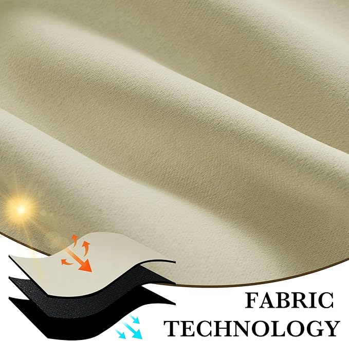 RYB HOME Bedroom Blackout Curtains 63 inches Long, 100% Blackout Thermal Insulated Noise Reducing Curtains for Living Room Nursury, 42 inches Wide by 63 inches Long, Beige