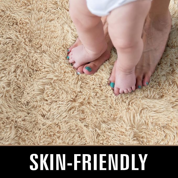 TWINNIS Super Soft Shaggy Rugs Fluffy Carpets 9x12 Feet, Indoor Modern Plush Area Rugs for Living Room Bedroom Kids Room Nursery Home Decor, Upgrade Anti-Skid Fuzzy Rug, Light Tan