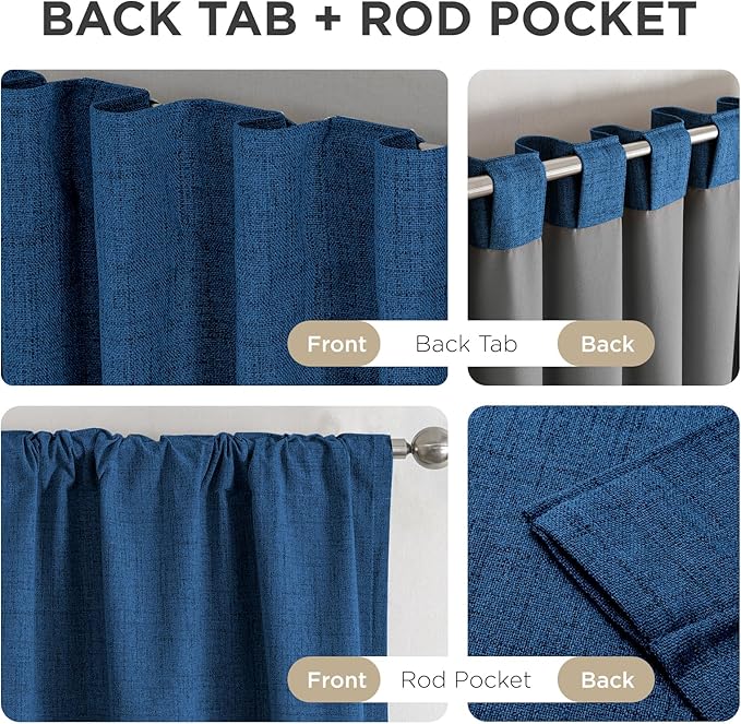 Joydeco Blackout Curtains for Bedroom - 100% Light Blocking 2 Panels Navy Blue Drapes 37" W x 84" L, Thermal Insulated Room Darkening Curtains, Linen Textured for Living Room, Rod Pocket & Back Tabs