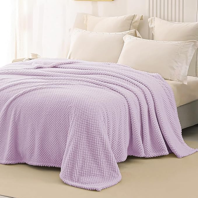 Whale Flotilla King Size Fuzzy Fleece Blanket for Bed, 90x104 Inch Fluffy Warm Soft Jacquard Blankets for All Season, Lightweight and Cozy, Lilac