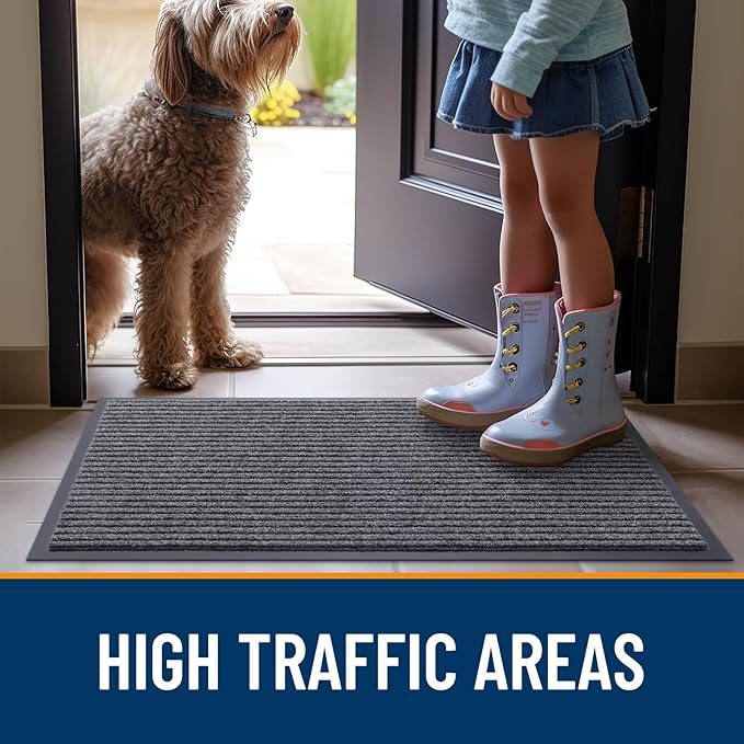 OLANLY Front Door Mat Indoor Outdoor Entrance, Waterproof Heavy Duty Doormat, Fade Resistant, Low Profile, Easy Clean Patio Porch Welcome Floor Mats for Entry, 47x30, Grey