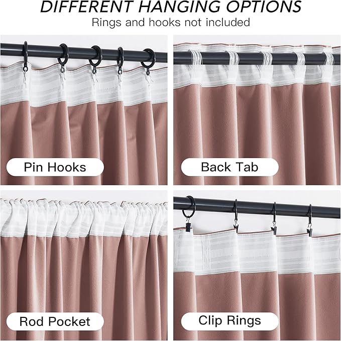 RYB HOME Dusty Pink Velvet Curtains 102 inches with Hook Belt, Soft Fabric Room Darkening Thermal Insulated Luxurious Home Decor Curtains for Living Room Bedroom, W 52" x L 102", 2 Panels Set