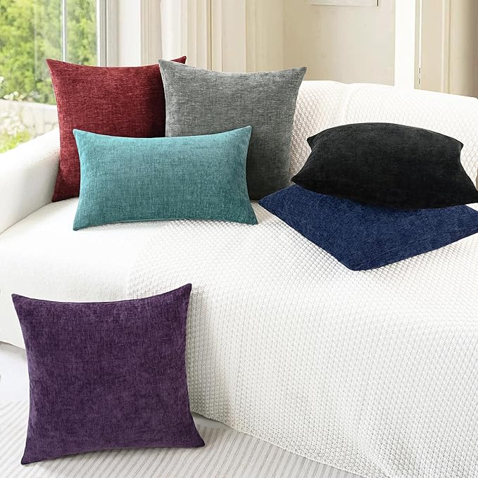 CaliTime Throw Pillow Covers Decorative 16 X 26 Inches Pack of 2 Cozy Chenille Cushion Cases for Couch Sofa Bed Living Room Home Plum Purple
