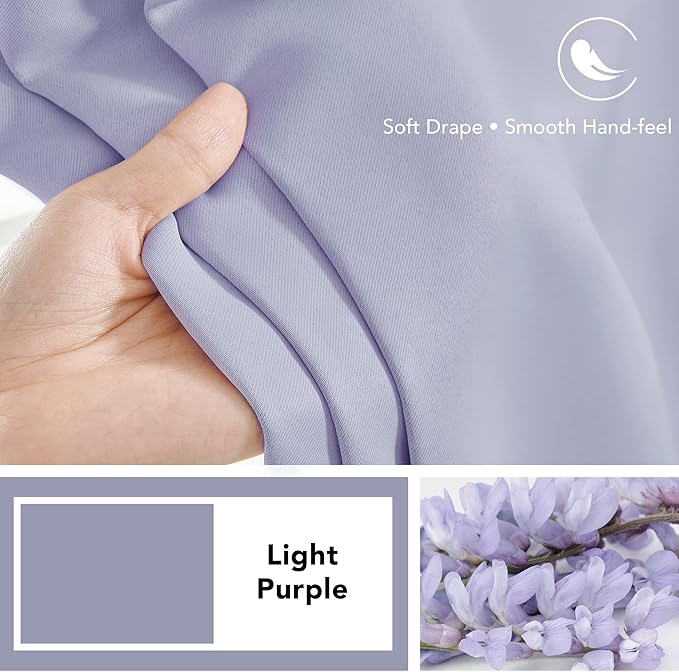 Deconovo Blackout Curtains, Thermal Insulated, W42 x L63 2 Panels, Back Tab, Machine Washable, Room-Darkening Drapes for Bedroom/Living Room Light Purple