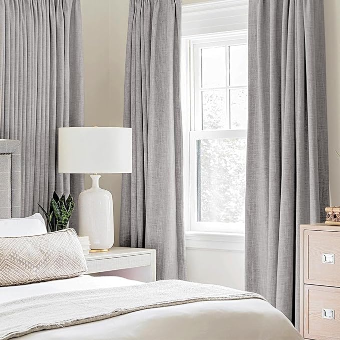MIULEE Linen Texture Curtains for Bedroom Solid 100% Blackout Thermal Insulated Light Gray Curtains Grommet Room Darkening Drapes for Living Room Nursery 52x108 Inch (2 Panels)