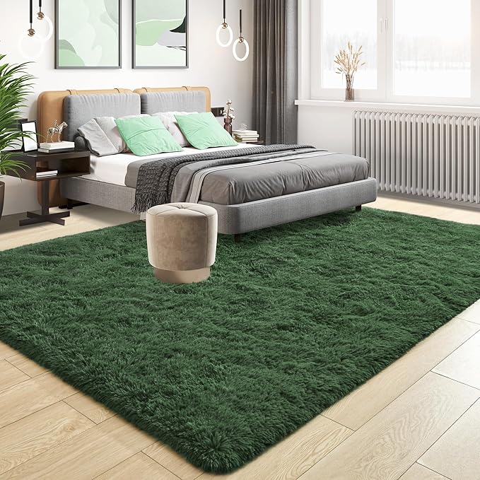 Tepook Area Rugs 9x12 for Living Room, Super Soft Fluffy Rugs for Bedroom, Modern Shaggy Rug Fuzzy Carpets for Kids, Plush Indoor Nursery Home Decor Rug with Non-Slip Bottom, Dark Green