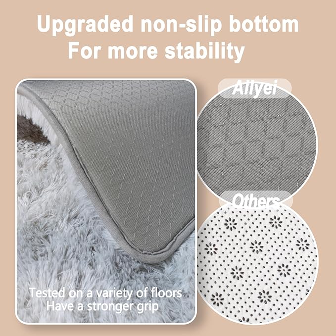 Ultra Soft Runner Rugs for Bedroom Hallways with Upgraded Non-Slip Rubber Backing & Thick Memory Sponge, 2x3 Feet Fluffy Shag Throw Area Rug for Bedside Dorm Tie-dye Light Grey