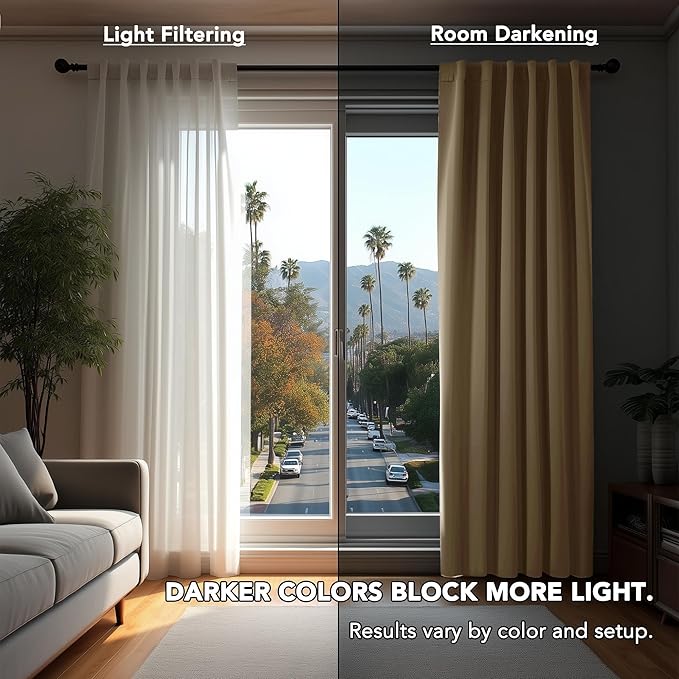 Deconovo Blackout Curtains, Thermal Insulated, W70 x L63 2 Panels, Back Tab, Machine Washable, Room-Darkening Drapes for Bedroom/Living Room Khaki