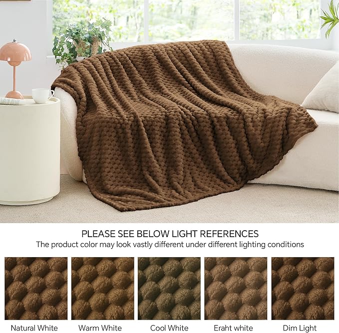 BEDELITE Fleece Blanket Twin Size for Bed Couch, 3D Jacquard Decorative Brown Throw, Soft and Cozy Warm Plush Fuzzy Blanket All Seasons Suitable, 60x80Inches