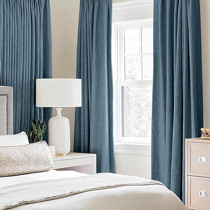 MIULEE Linen Texture Curtains for Bedroom Solid 100% Blackout Thermal Insulated Dusty Blue Curtains Grommet Room Darkening Curtains/Draperies for Living Room Nursery 52x108 Inch (2 Panels)